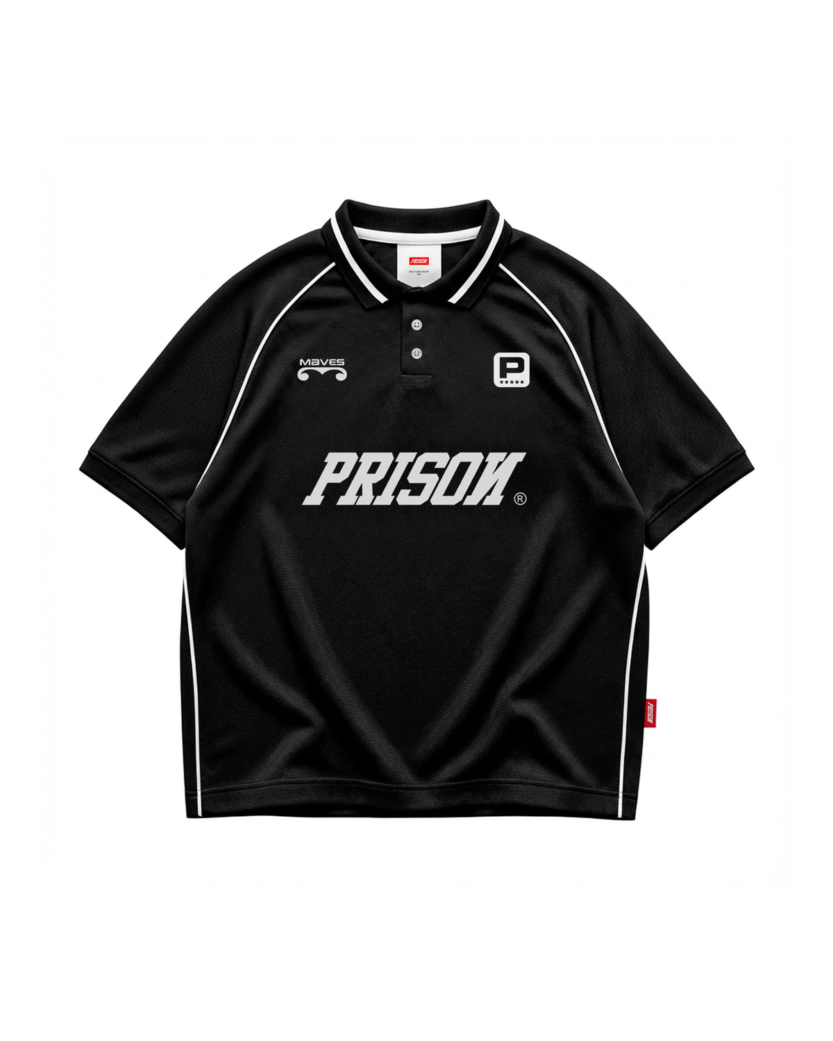 Camisa polo oversized lines preta prison x mavericks