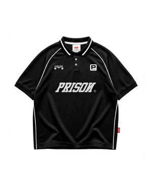 Camisa polo oversized lines preta prison x mavericks