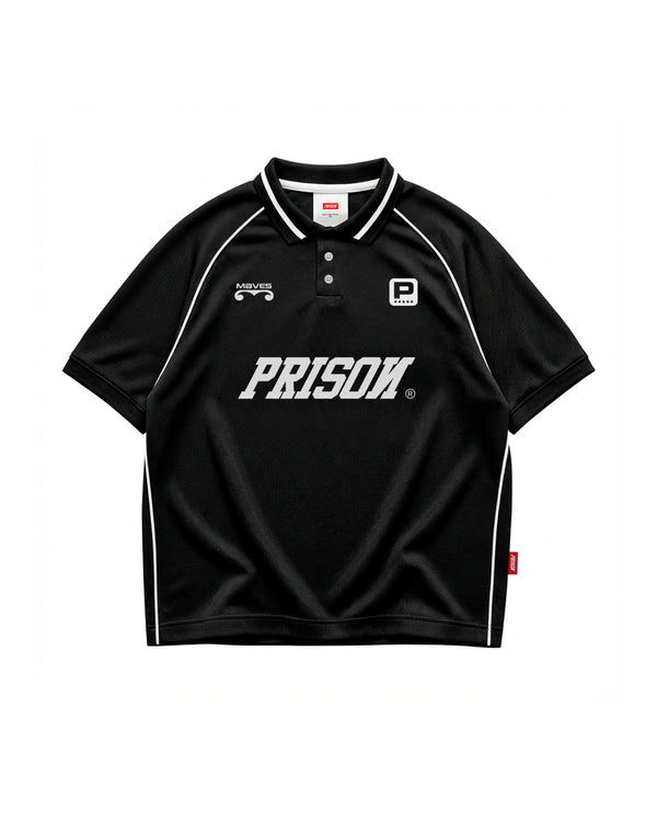 Camisa polo oversized lines preta prison x mavericks