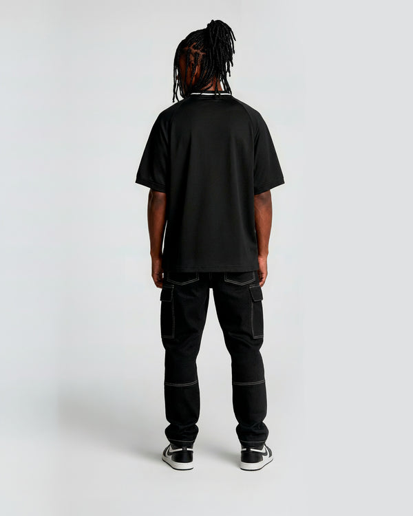 Camisa polo oversized lines preta prison x mavericks