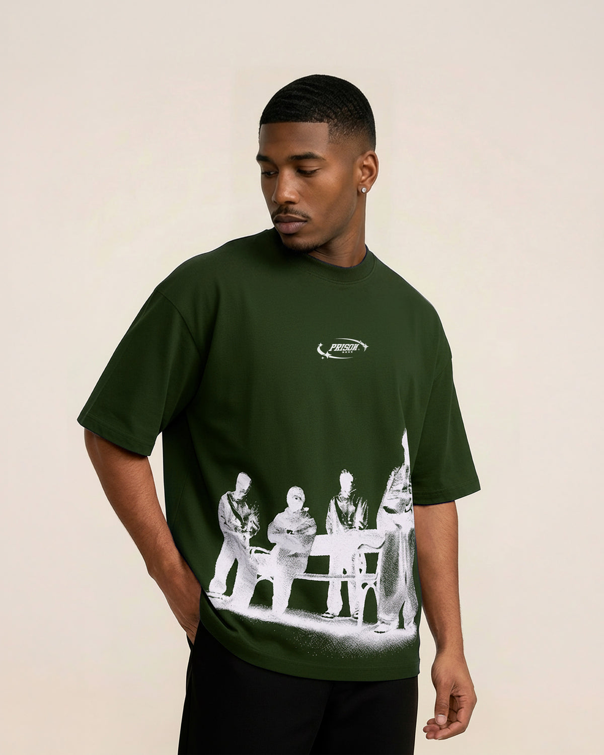 Camiseta oversized sleed verde musgo prison