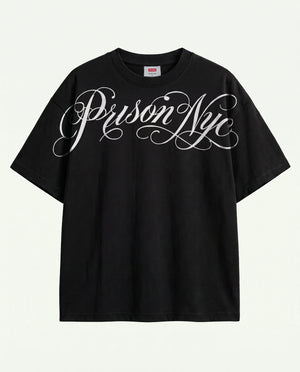 Camiseta Oversized NYC Script Preta — frente