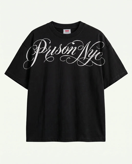 Camiseta Oversized NYC Script Preta — frente
