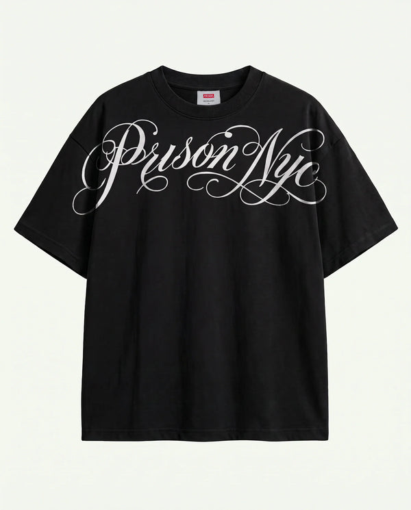 Camiseta Oversized NYC Script Preta — frente