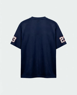Camisa de futebol americano oversized dry fit azul-marinho número 23 PRISON, costas