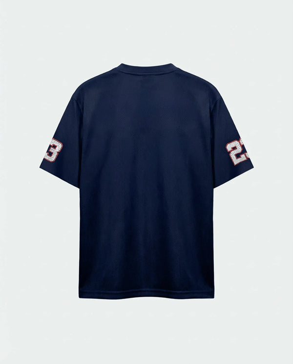 Camisa de futebol americano oversized dry fit azul-marinho número 23 PRISON, costas