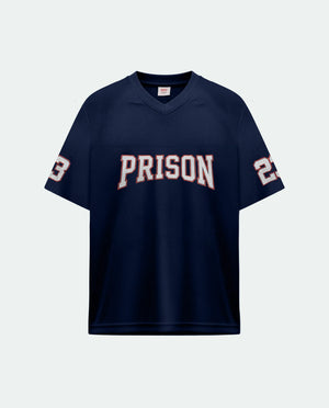 Camisa de futebol americano oversized dry fit azul-marinho número 23 PRISON, frente