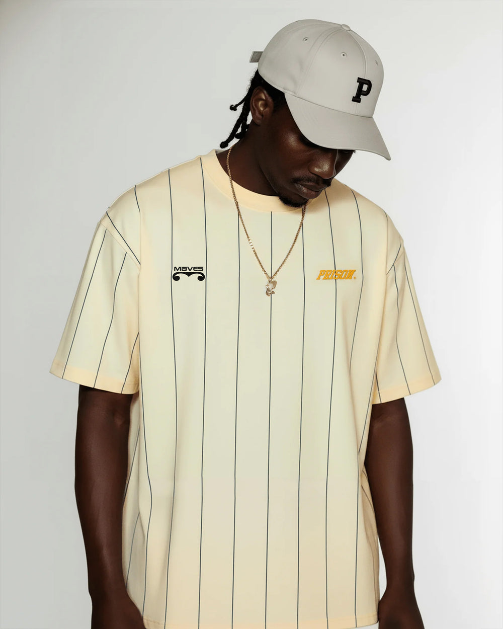 Camiseta listrada streetwear amarela prison x mavericks