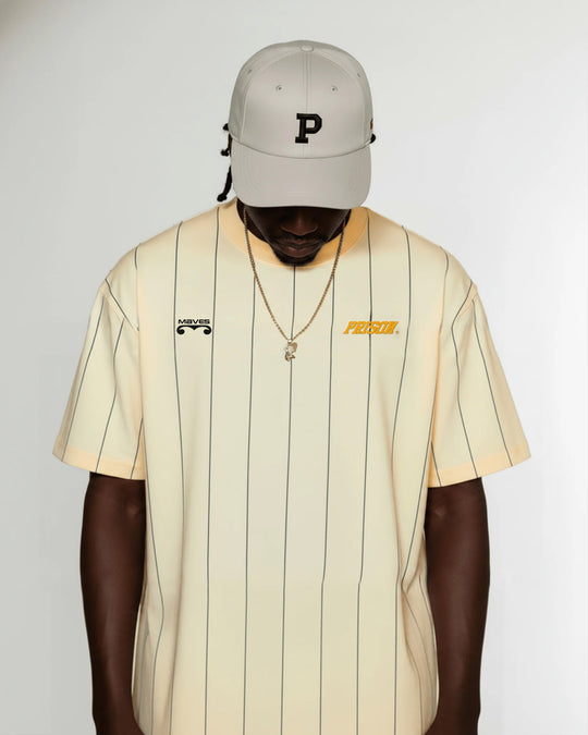 Camiseta listrada streetwear amarela prison x mavericks