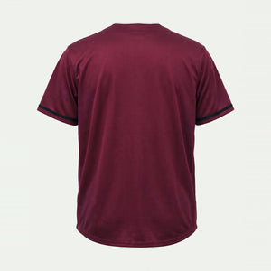 Camisa de Baseball Jersey 23 Vinho PRISON® de costas, totalmente lisa, com acabamentos pretos nas mangas.
