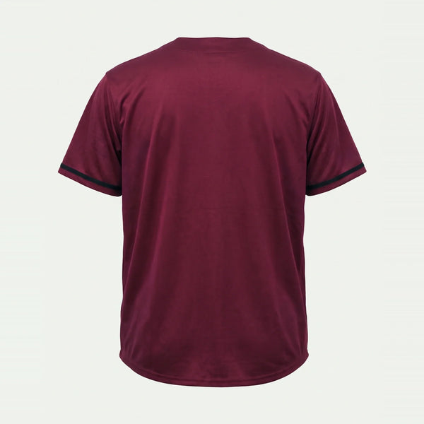 Camisa de Baseball Jersey 23 Vinho PRISON® de costas, totalmente lisa, com acabamentos pretos nas mangas.
