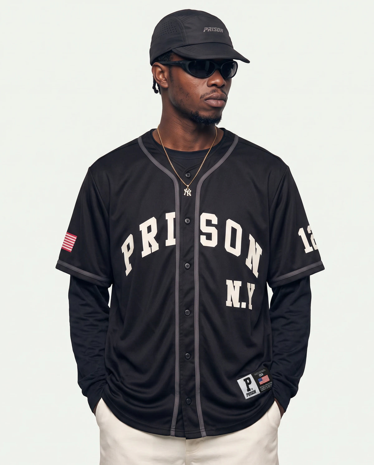 Camisa de Baseball Oversized PRISON® NY 128 Preta