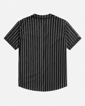 Camisa de Baseball Prison Listrada Preta