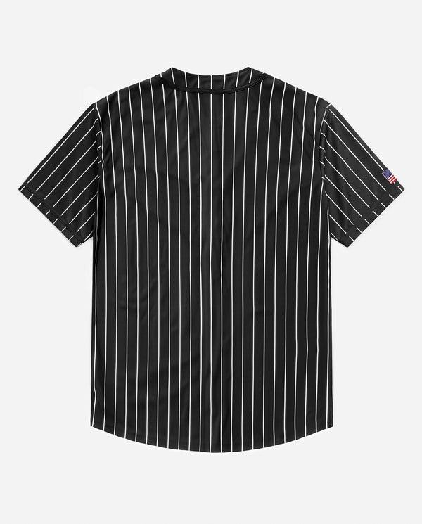 Camisa de Baseball Prison Listrada Preta