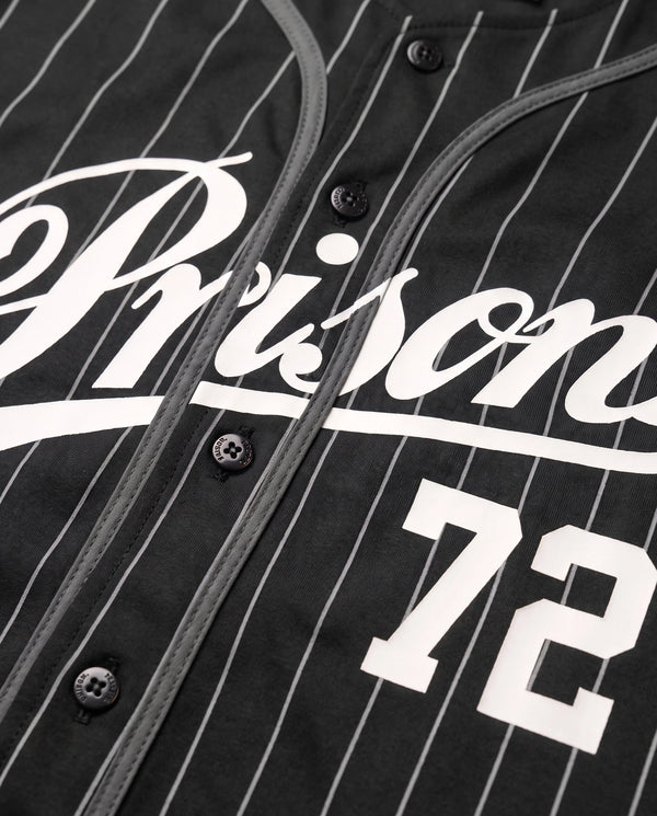 Camisa de Baseball Prison Listrada Preta