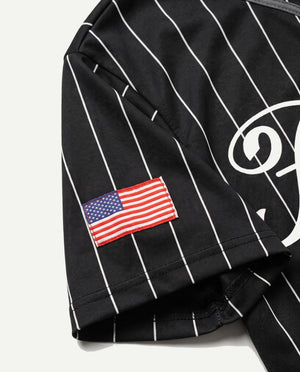 Camisa de Baseball Prison Listrada Preta