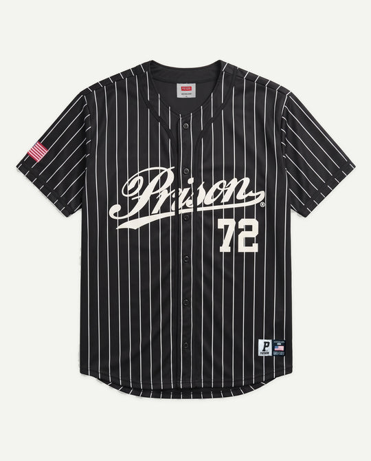 Camisa de Baseball Prison Listrada Preta