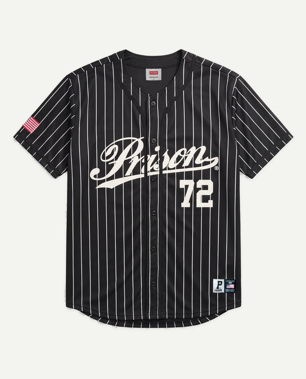 Camisa de Baseball Prison Listrada Preta