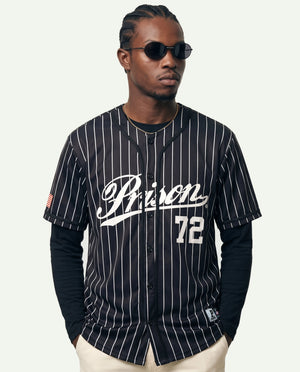Camisa de Baseball Prison Listrada Preta