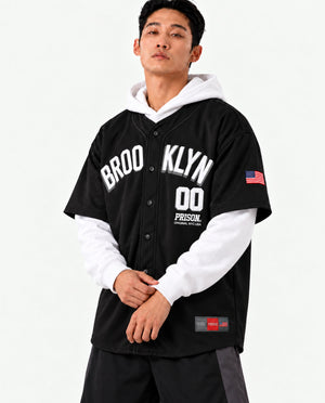 Camisa baseball Brooklyn jersey preta