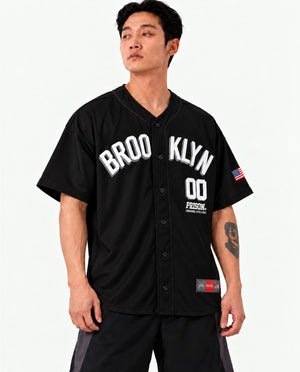Camisa baseball Brooklyn jersey preta