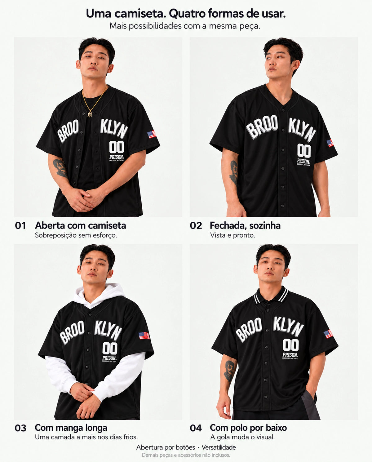 Camisa baseball Brooklyn jersey preta