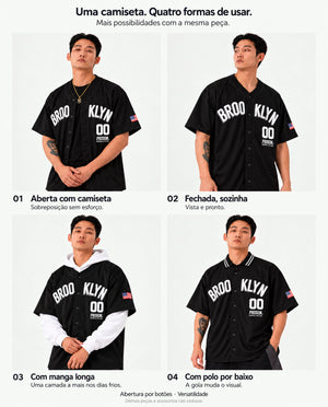 Camisa baseball Brooklyn jersey preta