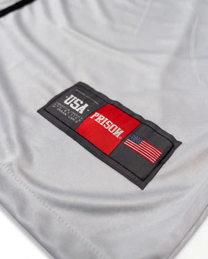 Etiqueta oficial PRISON na camisa baseball masculina cinza