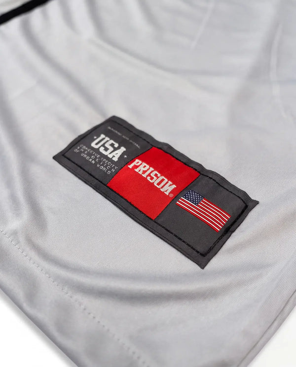 Etiqueta oficial PRISON na camisa baseball masculina cinza