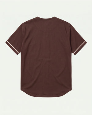 Costas da camisa baseball masculina marrom New York Prison