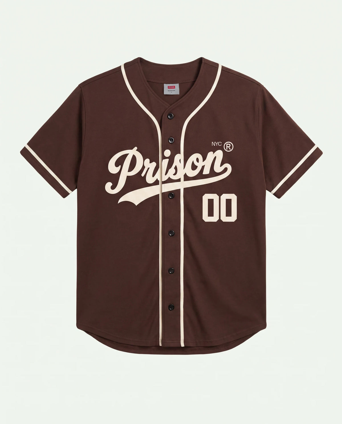 Camisa baseball masculina marrom New York Prison vista de frente