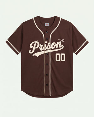 Camisa baseball masculina marrom New York Prison vista de frente