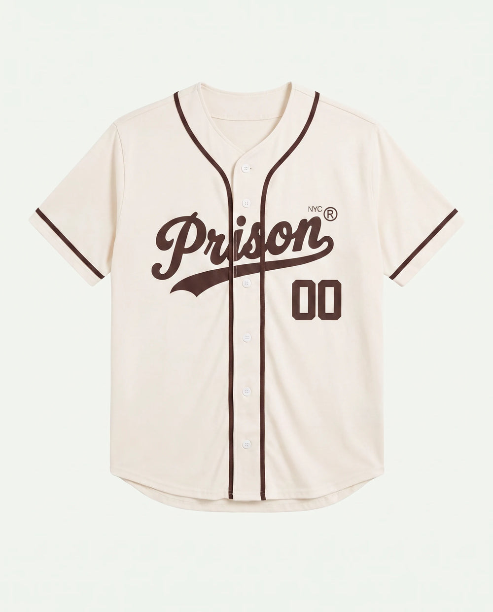 Camisa baseball masculina off white New York Prison vista de frente