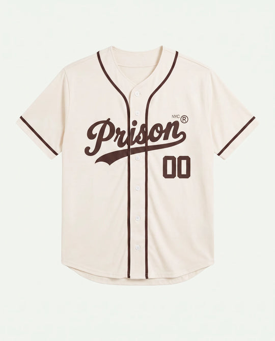 Camisa baseball masculina off white New York Prison vista de frente