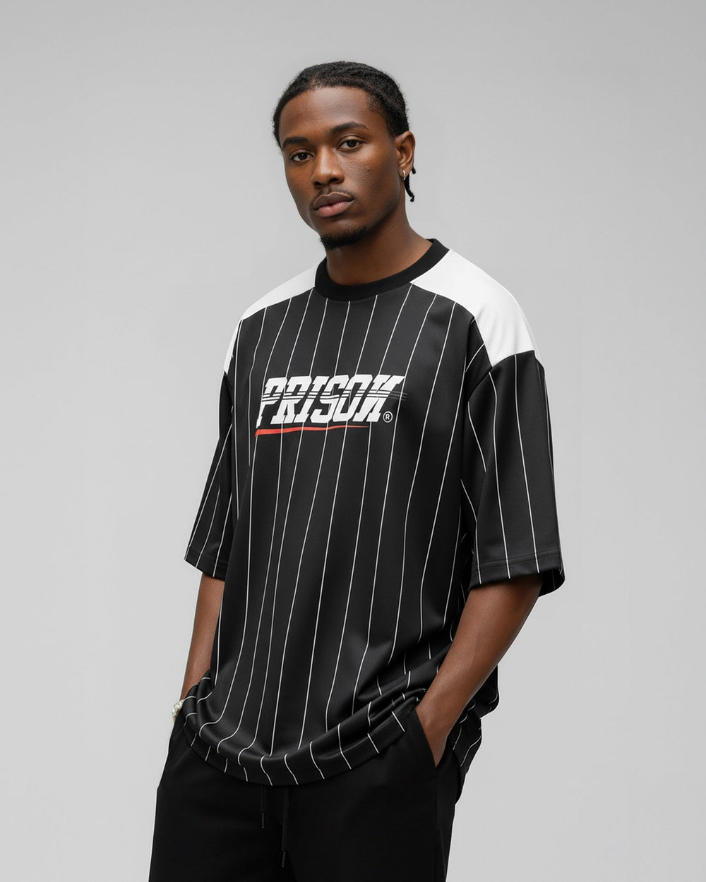 Camiseta listrada oversized preta - Prison®Camiseta