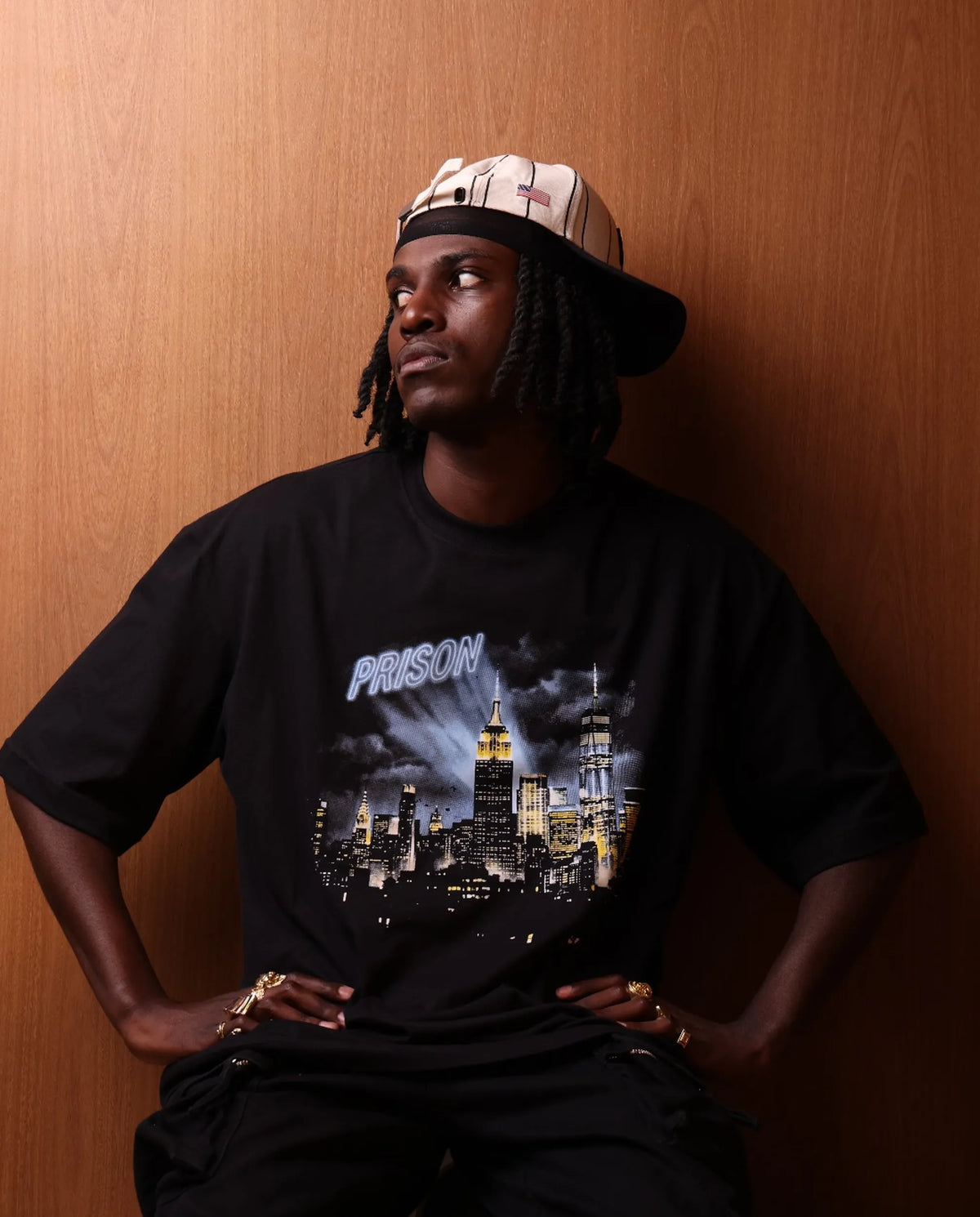 Camiseta Oversized NYC Skyline Night Preta