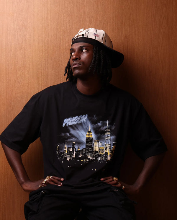 Camiseta Oversized NYC Skyline Night Preta
