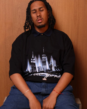 Camiseta Oversized New York Skyline Glow Preta