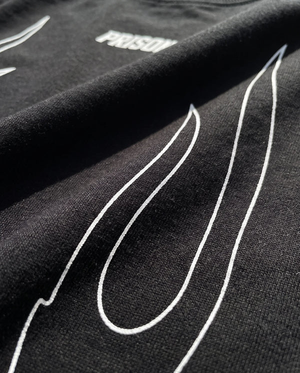 Camiseta Oversized Flame Prison X - Detalhe estampa chamas