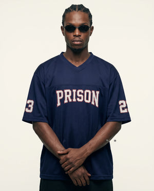 Camisa de futebol americano oversized dry fit azul-marinho número 23 PRISON, look