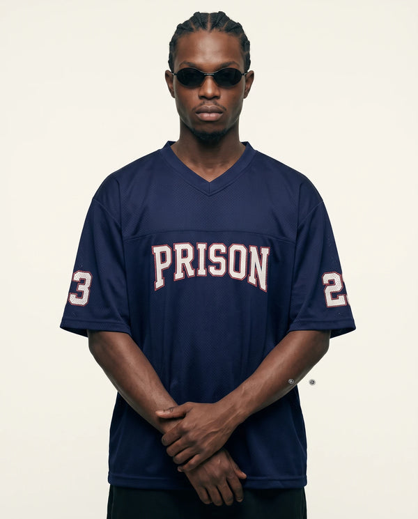 Camisa de futebol americano oversized dry fit azul-marinho número 23 PRISON, look