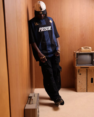 Camiseta Oversized Listrada Masculina Prison Retro Football