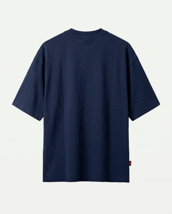 Costas da camiseta oversized masculina azul marinho New York Prison