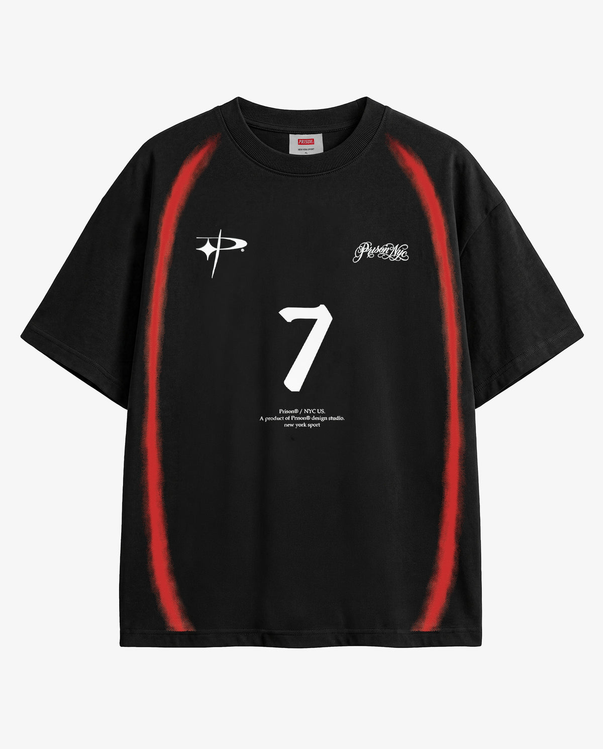 No modelo · Camiseta Oversized Seven Flames Preta