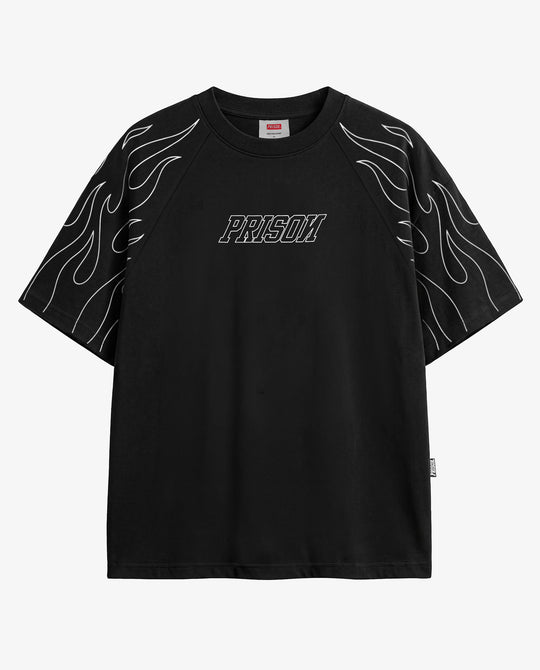Camiseta Oversized Raglan Flame Club Preta