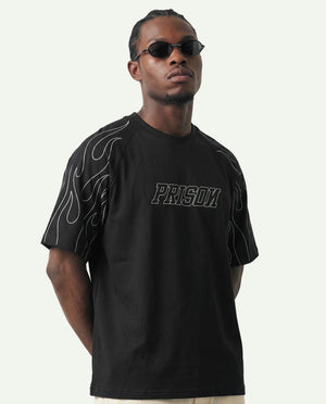 Camiseta Oversized Raglan Flame Club Preta