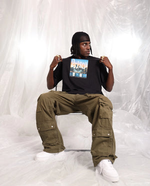 Camiseta Oversized NYC Skyline Postcard Preta
