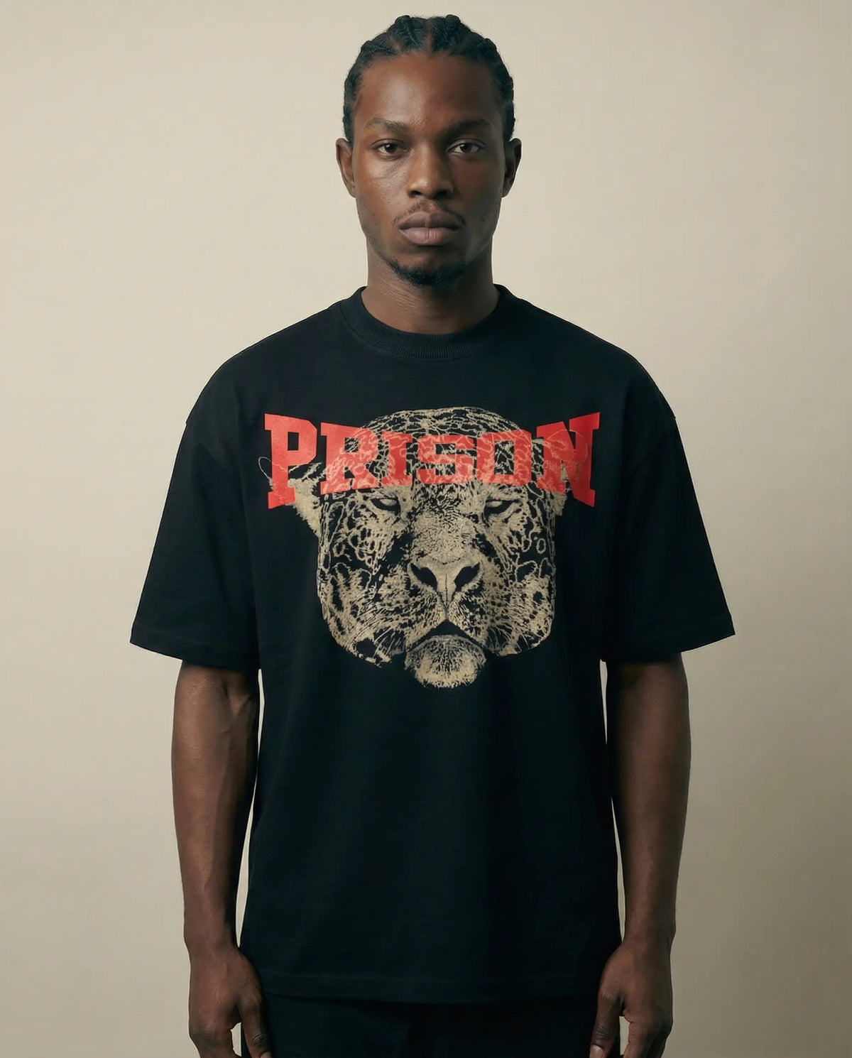 Camiseta Oversized Streetwear Prison Leopard Preta