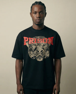 Camiseta Oversized Streetwear Prison Leopard Preta