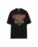 Camiseta Oversized Streetwear Prison Leopard Preta